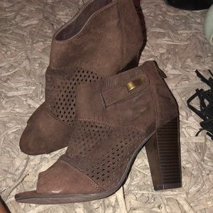 Brown Suede Open Toe Booties